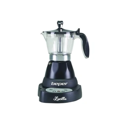 Imagen de BEPER BC.041N Lucilla Cafetera Eléctrica de Aluminio Programable 3 Tazas (100 ml), Temporizador, Café Caliente durante 30 minutos, hasta 24 h, Negro