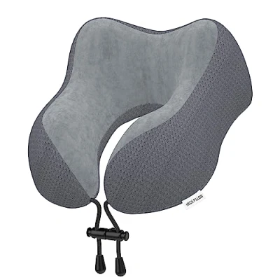 Imagen de Yomisee Cojín Cuello, Almohada Vuelo, de viaje para el cuello viajes, avión, espuma viscoelástica autos, trenes, hogar, oficinas (gris oscuro)