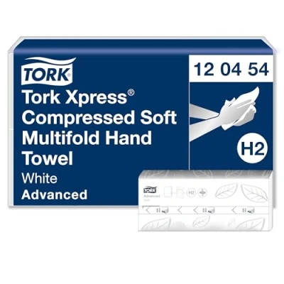 Imagen de Tork Xpress Toallas de Mano Entreplegadas Suaves Comprimidas Blanco H2, Advanced, 2 capas, Plegado en M, Grandes, 12x200 hojas, 120454