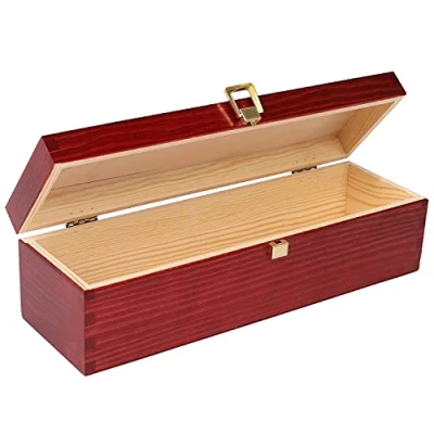 Imagen de Creative DECO Rojo Caja Madera Vino Barnizada 1 Botella 35,1 x 11 9,8 cm con Tapa y Bisagra Perfecta para Regalo Decorar Decoupage Almacenamiento Decoración Manualidades Navidad
