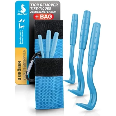 Imagen de BluePet® Juego de 3 tamaños Ganchos para garrapatas con Bolsa Quita Perros, Gatos y Caballos Pinzas Palanca eliminación