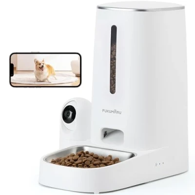 Imagen de FUKUMARU Comedero automático para Gatos con cámara,Comedero de vídeo HD 1080P Mascotas visión Nocturna, Control 5G WiFi App, Audio bidireccional, Comida Baja, alertas Movimiento y Sonido