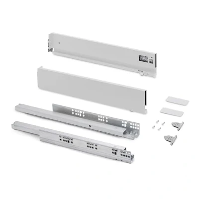 Imagen de Emuca Kit cajón para cocina o baño con regulación 3D, altura 93mm, profundidad 500mm, 40 Kg, cierre suave, tableros no incluidos, Acero, Blanco