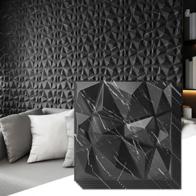 Imagen de Art3d Paneles de diseño diamante 3D para decoración interiores, sala estar, fondo pared TV, dormitorio, configuración juegos, 30 x cm, mármol negro, paquete
