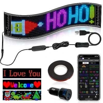 Imagen de panel LED USB digital multipropósito, pantalla flexible programable de 12 x 47, aplicación Bluetooth portátil para automóvil, tienda, bar, graffiti, texto, animación