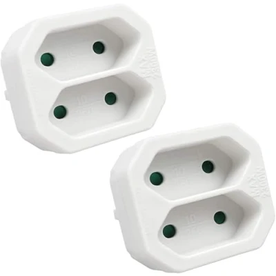 Imagen de EXTRASTAR 2 en 1 Adaptador Plano con Enchufes Schuko, Tomas Adaptador, hasta Carge 2300W, 10A, 250V, Blanco, pcs