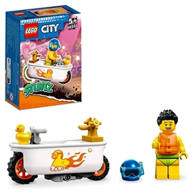 Imagen de LEGO 60333 City Stuntz Moto Acrobática: Bañera, Juguete de Construcción con Mini Figura Piloto Acrobacias, Regalo Patito Goma