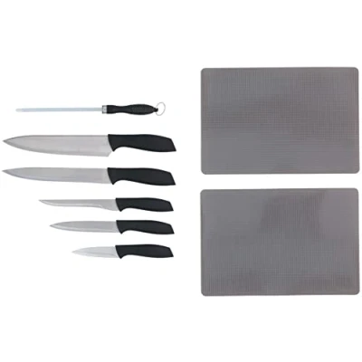 Imagen de alpina Juego de cuchillos 8 piezas cuchillo chef, trinchar, deshuesar, universal y pelar con afilador tablas cortar