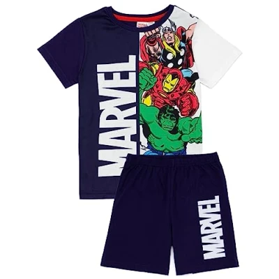 Imagen de Marvel Pijamas de para Niño Thor Iron Man Hulk Capitán América Superhéroe Camiseta Shorts Cortos Pjs Set Película Cómics Personajes Mercancías Regalos