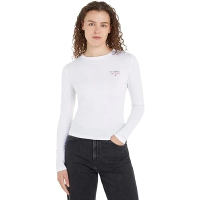 Imagen de Tommy Jeans Camiseta de Manga Larga Mujer Slim Fit Essential sin Capucha, Blanco (White), L