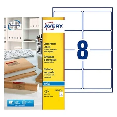 Imagen de Avery Clear Address Label Inkjet J8565 Transparente Etiqueta para dirección (Transparente, 99.1 x 67.7 mm, 25 hojas)