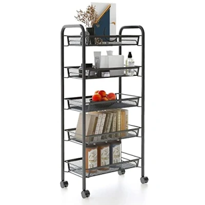 Imagen de Leogreen Carrito de Cocina con 5 Niveles, Multiuso Servicio, Almacenamiento, para Baño Despacho, 46 x 27 106 cm, Negro