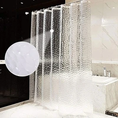 Imagen de AiQInu Cortina de Ducha, baño EVA antimoho, Impermeable 3D, Semitransparente, ecológica, Lavable, con 12 Ganchos antioxidantes (180 x 200 cm)