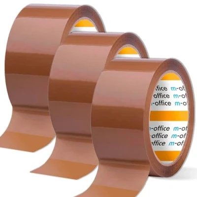 Imagen de m office Cinta Adhesiva, Adhesiva Marrón de Embalar, Rollo para Embalaje Cajas, Envíos, Mudanzas y Manualidades, Precinto Seguro Resistente, (3 unds, 48mmx66m)