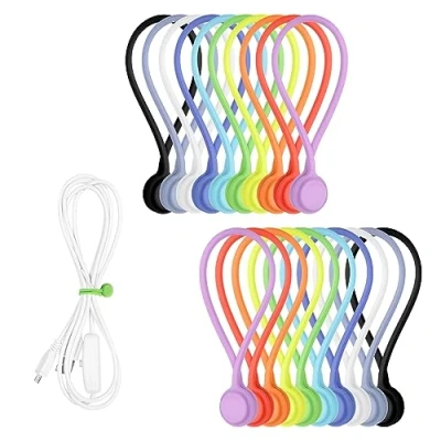Imagen de Lollanda bridas magnéticas de silicona, reutilizables, para organización y gestión cables, juego cables 190 mm (20 unidades, 10 colores)