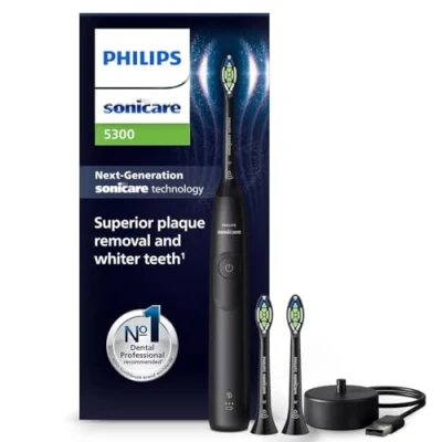 Imagen de Philips Sonicare 5300 cepillo dental eléctrico, sónico con 2 niveles de intensidad, alerta presión, EasyStart, SmarTimer y BrushPacer, negro, modelo HX7101/04 [Nueva Tecnología]