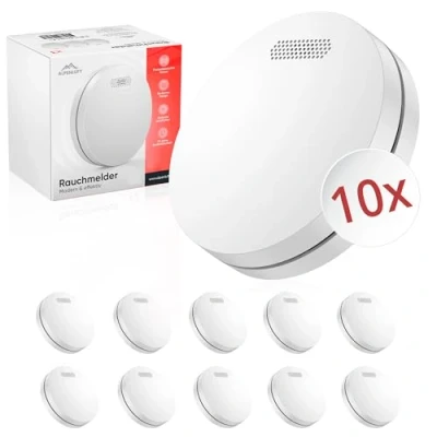 Imagen de ALPENLUFT Detector de Humo 10 años batería, Incendios, Smoke Detector, Alarma Humo, Sin perforación, LED Intermitente, Incendios hogar (Set con 10)