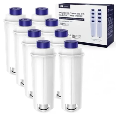 Imagen de filtro de agua para cafeteras Delonghi DLSC002, agua, cartucho carbón activo, compatible con ECAM, Esam, ETAM, BCO, EC. (8 unidades)