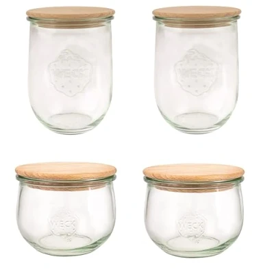 Imagen de Weck 79212 Juego de tarros cristal (4 1000 ml, 2 x 500 con tapa madera, para conservar alimentos)