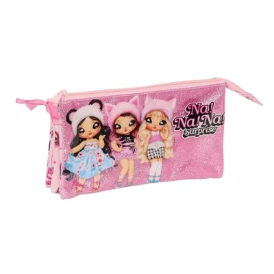 Imagen de Safta NANANA Fabulous Portatodo Triple, Estuche Infantil, Niño, Ideal para Niños en Edad Escolar, Cómodo y Versátil, Calidad Resistencia, 22x3x12 cm, Color Rosa