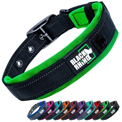 Imagen de Black Rhino The Comfort Collar de perro acolchado neopreno ultra suave para todas las razas. Resistente, ajustable, reflectante y resistente a la intemperie (S, verde negro)