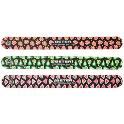 Imagen de Beter limas de uñas profesionales, pack 3 fibra vidrio decoradas, ideal para set manicura y pedicura, grano 180/220