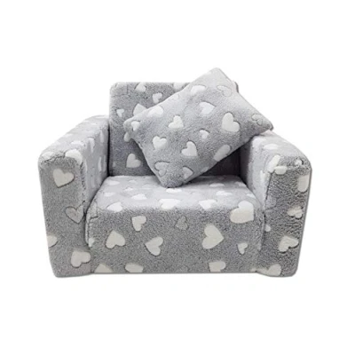 Imagen de Sillón de relax infantil, minisillón con diseño corazones gris y blanco