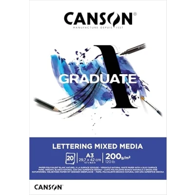 Imagen de Canson Lettering Multitécnica Bloc Encolado A3 20 hojas Satin 200g