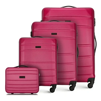 Imagen de WITTCHEN Maleta de Viaje Equipaje Mano Cabina ABS con 4 Ruedas giratorias Cerradura combinación Asa telescópica Globe Line Set Maletas Rosa