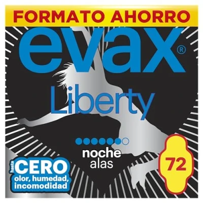 Imagen de Evax Liberty Noche con Alas, 72 Compresas, Hasta Cero Olor, Humedad e Incomodidad Formato Ahorro
