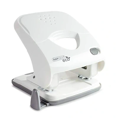 Imagen de Rapesco 1526 ECO X5 40ps Perforadora de Esfuerzo Reducido Dos Agujeros, Capacidad 40 Hojas, Blanco Mate