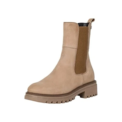 Imagen de Tamaris Mujer Botines, señora Botas Chelsea,TOUCHit,Botas,Medias Botas,botín,Bota de Deslizamiento,Plano,Taupe Nubuc,38 EU
