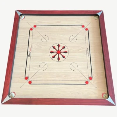 Imagen de Carrom Brett tabla de madera la India, profesional, con tablero juego 9 mm bordes rebote duro, completo estriador y piedras, cuadros