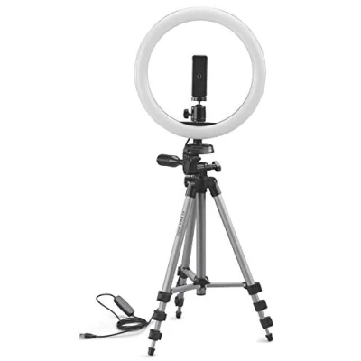 Imagen de Cullmann 52103 Trípode Alpha 1000 Kit Vlogging BT con luz anular LED y Disparador Bluetooth (Altura de la extensión 134 cm, Cabeza 3 vías, Carga máxima 1 kg, Peso 750 g), Plata