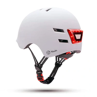 Imagen de Casco Youin LED, Para patinete eléctrico o bicicleta, Talla L, Luz trasera, Blanco