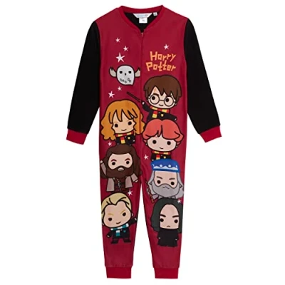 Imagen de Harry Potter Pijama para niños y niñas, todo en uno, unisex, con dijes de Hogwarts, chibi, forro polar, ropa dormir, rosso, 5 6 Years