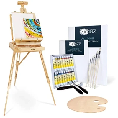 Imagen de Artina Set de pintura 30 Piezas Madrid XXL con caballete maletín, colores acrílicos, lienzos, pinceles y paleta