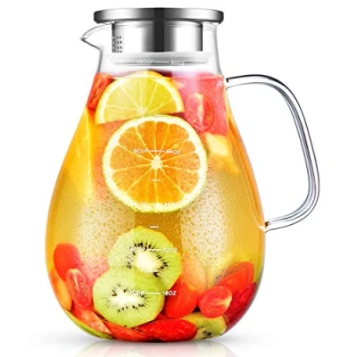 Imagen de Jarra Agua, veecom 2,4 Litros Agua Cristal, Cristal con Tapa, Nevera, Jarras Cepillo, de Vidrio para Té Helado, Leche, Jugo, Bebida Fría y Caliente