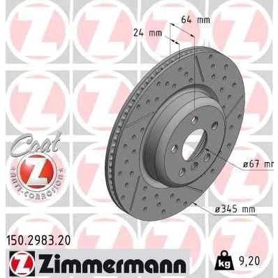 Imagen de ZIMMERMANN 150.2983.20 Disco de freno 345 24 6/5 5 112 ventilación interna, avellanado, ranurado revestido altamente carbonizado BMW: 3 Touring