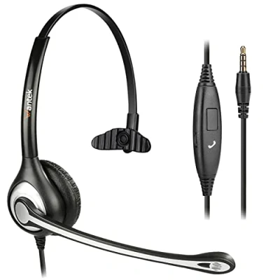 Imagen de Wantek Auriculares Teléfono Móvil Mono con Cancelación de Ruido Micrófono, Cascos Diadema para iPhone Samsung Huawei HTC LG ZTE Blackberry Celulares y Smartphones Jack 3,5 mm(F600J35)