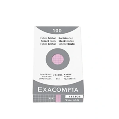 Imagen de Exacompta Bristol Tarjeta de registro, Cuadrícula (5x5), A7, paquete 100 tarjetas, Rosa, tarjetas