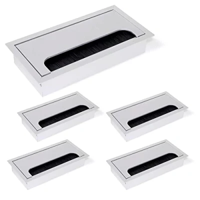 Imagen de Emuca 5070462 Pasacables rectangulares para encastrar en escritorio/mesa aluminio anodizado mate (160 x 80 mm), Matt Anodized, 160x80 mm