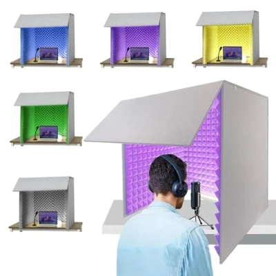 Imagen de Ddasam Cabina Vocal Portátil, Cubierta Insonorizada de Escritorio, Paneles Espuma A Prueba Sonido,Filtro Pop. Absorbente Alta Densidad se Utiliza para filtrar la Voz