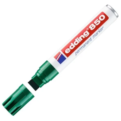 Imagen de edding 850 marcador permanente verde 5 rotuladores punta biselada 15 mm para marcas llamativas resistente al agua, secado rápido, indeleble cartón, plástico, madera, metal, vidrio