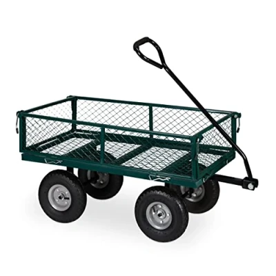 Imagen de Relaxdays Carretilla Mano, Práctica Carreta de Jardín, Ruedas Neumáticas, Laterales Plegables, hasta 200 kg, Verde, Caucho, 50 x 110 cm