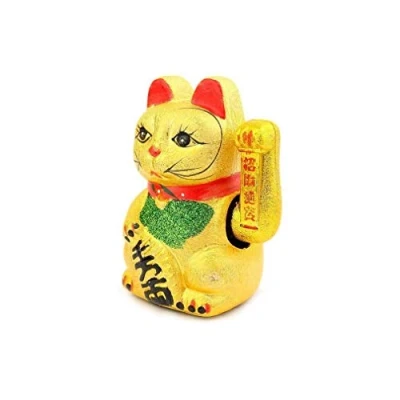 Imagen de lachineuse Maneki Neko dorado con brazo que se mueve Estatua de gato japonés Estatuilla 17 cm móvil Objeto Kawaii Deco Oro Idea regalo Japón Asia Suerte, Felicidad, fortuna