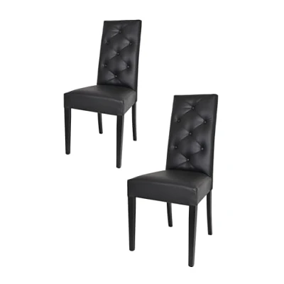 Imagen de t m c s Tommychairs Set 2 sillas Chantal para Cocina, Comedor, Bar y Restaurante, solida Estructura en Madera de Haya Asiento tapizado Polipiel Negro