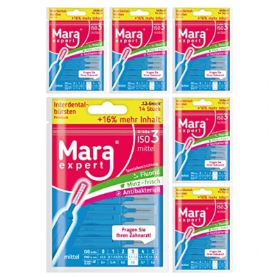 Imagen de Mara Expert Cepillos de dientes para los espacios interdentales con sabor a menta, recubiertos flúor y clorhexidina, aliento fresco, consulte su dentista
