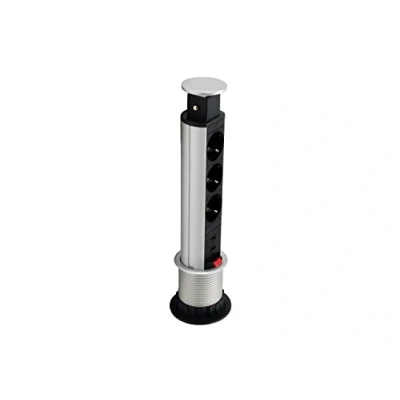 Imagen de REGLETA EQUIP POP UP PARA MESA 3 TOMAS + 2 PUERTOS USB CON INTERRUPTOR ALUMINIO DIAMETRO 60MM