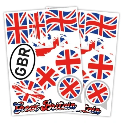 Imagen de Finest Folia Juego de 2 Pegatinas Bandera País DIN A4 para Coche y Moto Autoadhesivas, Resistentes a la Intemperie, R217 (20 UK)